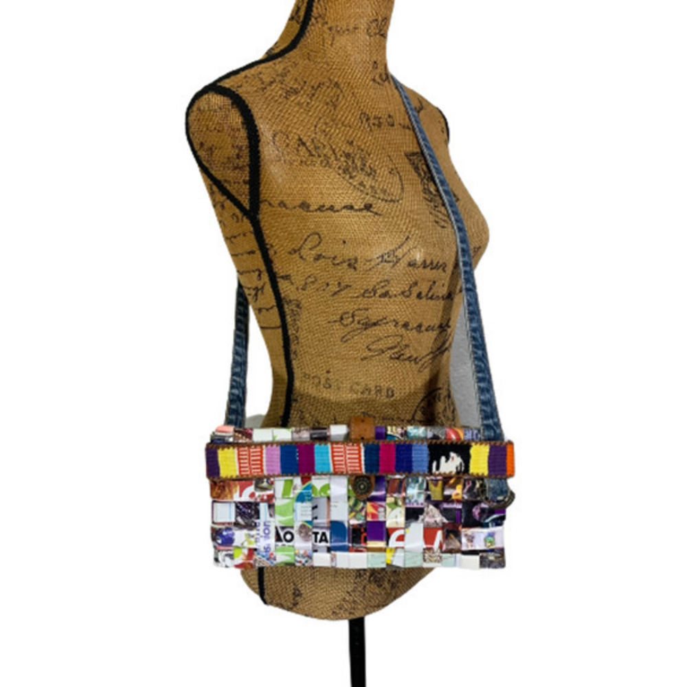 Handmade‎ Recycled Magazine Strip Mini Purse